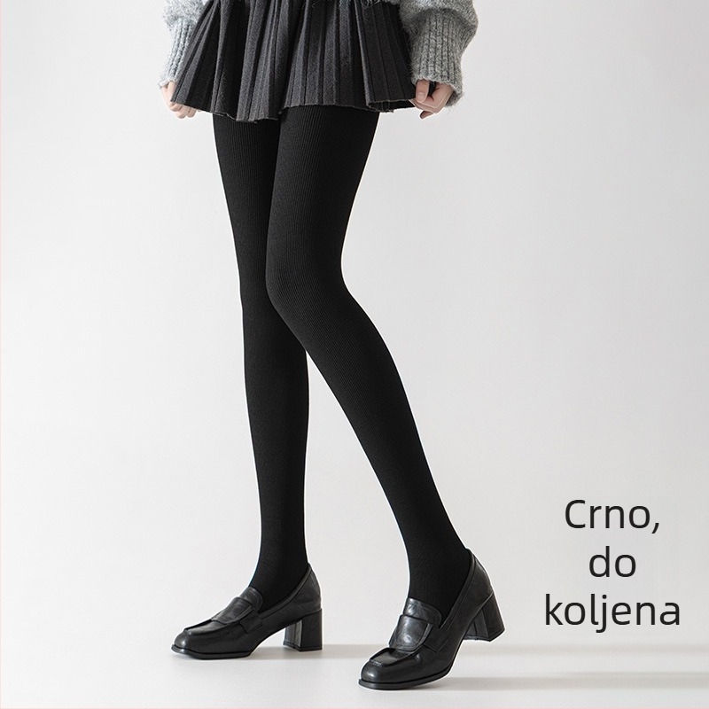 Pamukaste rebraste leggings za jesen/zimu, debele crne, plus veličina, oblikuju siluetu