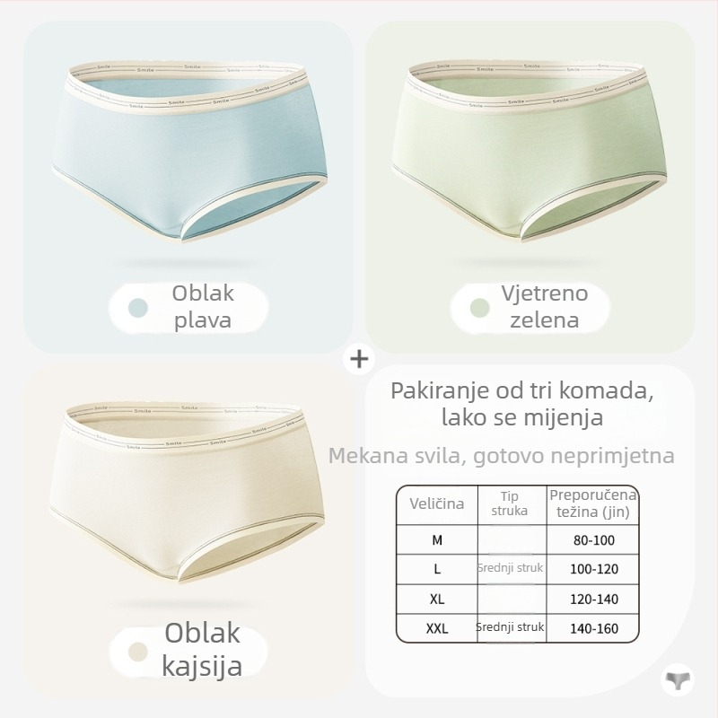 Žensko bešivno donje rublje s antibakterijskim preklom od svile dudovine, plus veličina, srednji pojas, natpis slovima, prozračne jednobojne trokutaste gaćice, udoban pojas.