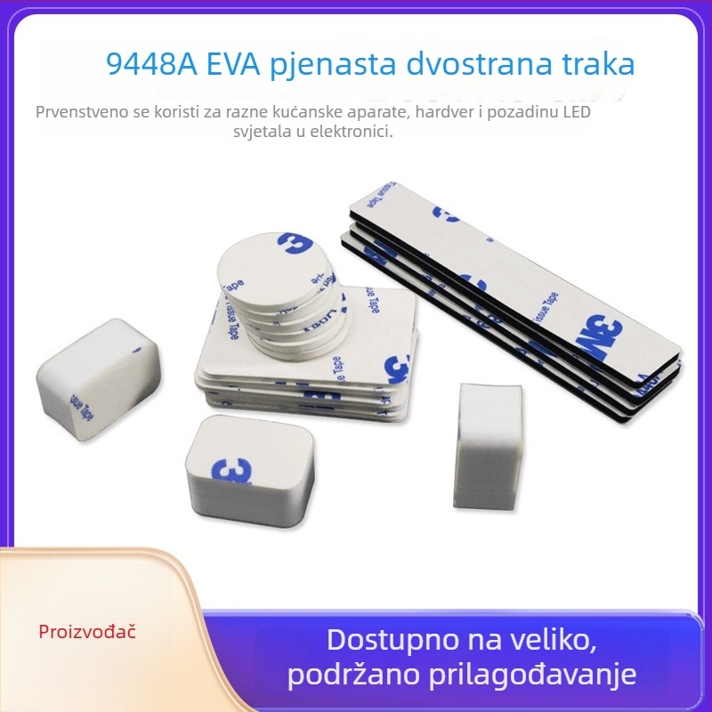 9448A Debljana EVA pjena ljepilo – protuklizno, samoljepljivo, dvostrano, otporno na visoke temperature, kružni pjenasti jastučić promjera 20 mm, bijela