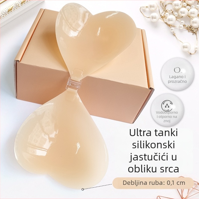 Srcem oblika silikonska podložica za grudi, push-up, nevidljiva, ultra-tanka, protiv klizanja, za kupaći i vjenčanu haljinu