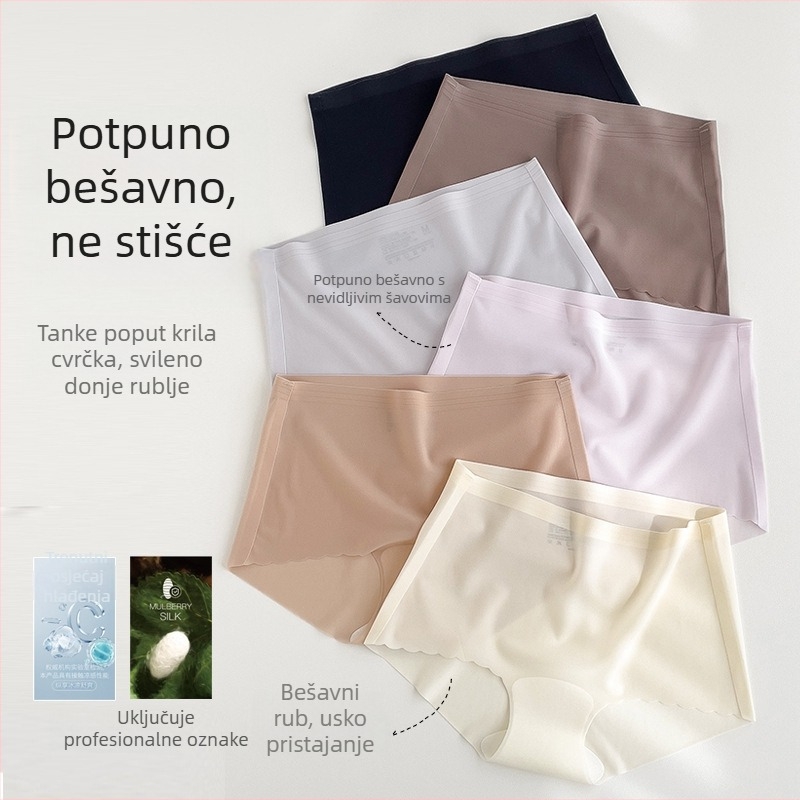 Ženske seamless gaćice od najlona s uloškom od Mulberry svile, ultra tanke, prozračne i osvježavajuće; trokutasti kroj, srednje visoke struka, nevidljive ispod odjeće, idealne za jogu.