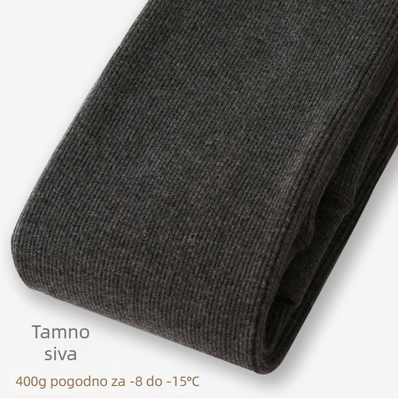 Ženske tajice s fleece podstavom za jesen-zimu, boja ovsená, s vertikalnim prugama i ribanim uzorkom