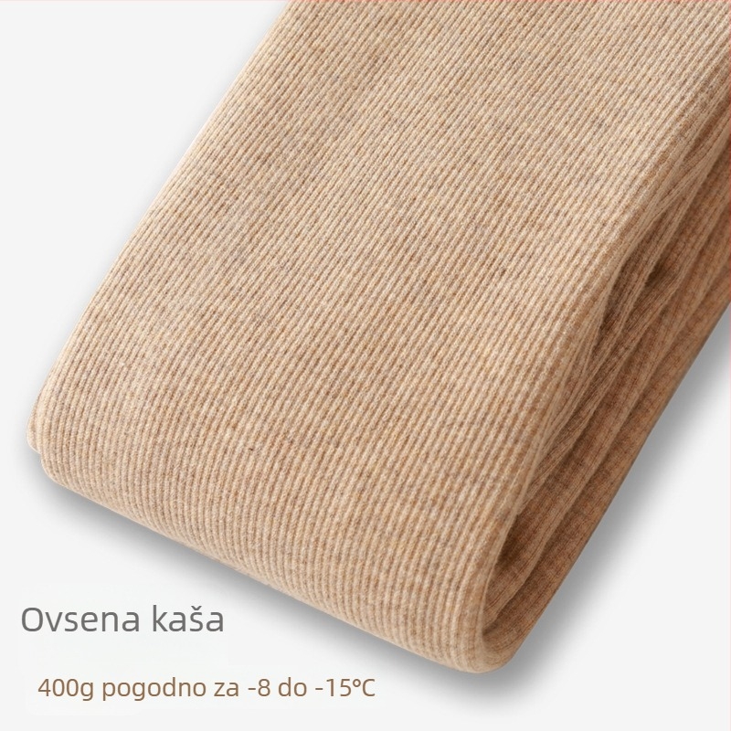 Ženske tajice s fleece podstavom za jesen-zimu, boja ovsená, s vertikalnim prugama i ribanim uzorkom