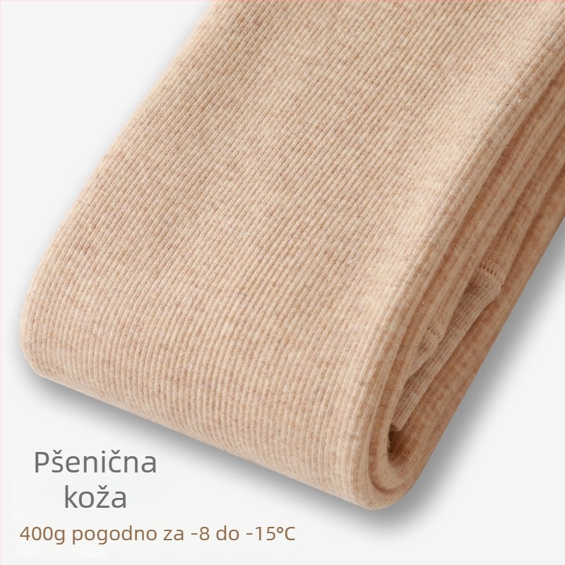 Ženske tajice s fleece podstavom za jesen-zimu, boja ovsená, s vertikalnim prugama i ribanim uzorkom