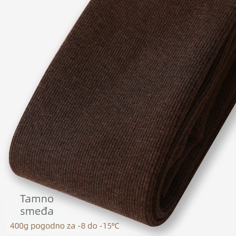 Ženske tajice s fleece podstavom za jesen-zimu, boja ovsená, s vertikalnim prugama i ribanim uzorkom