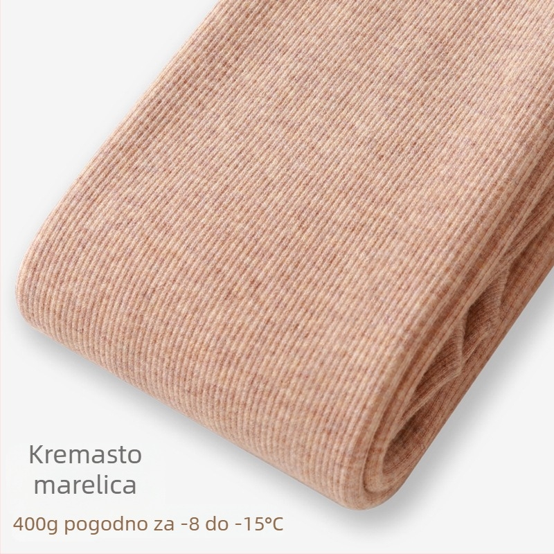 Ženske tajice s fleece podstavom za jesen-zimu, boja ovsená, s vertikalnim prugama i ribanim uzorkom