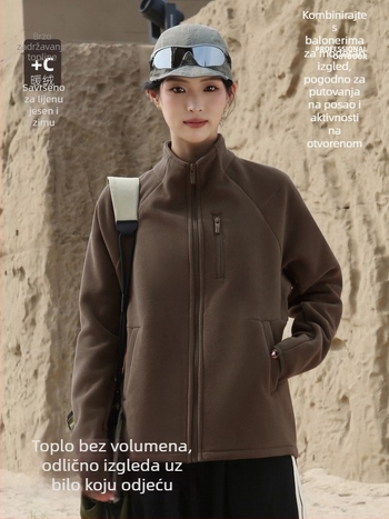 Ženska fleece jakna sa stojećim ovratnikom, casual vanjskog stila, toplija za jesen i zimu