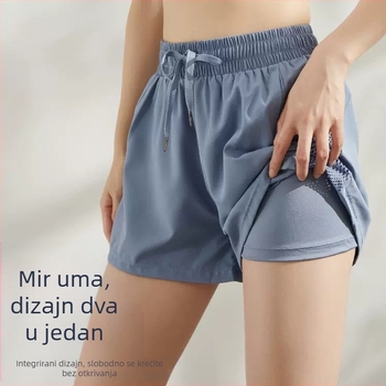 Ženske ljetne sportske šorceve s dvostrukim džepovima, 2-u-1 izgled, brzo sušeće za jogu i fitness