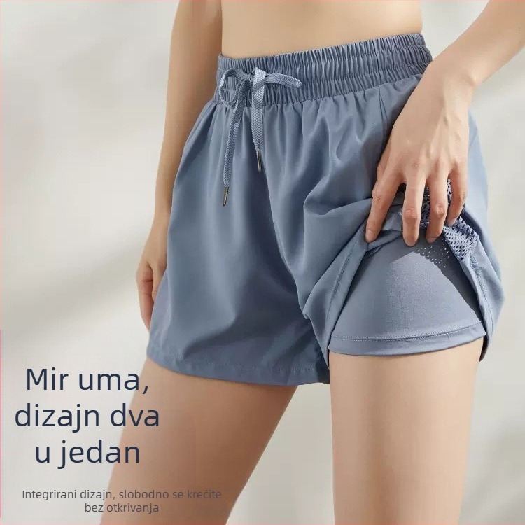 Ženske ljetne sportske šorceve s dvostrukim džepovima, 2-u-1 izgled, brzo sušeće za jogu i fitness