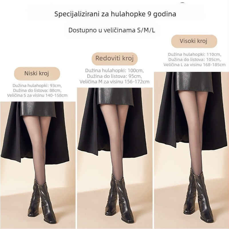 Crne pantyhose za niski rast, s baršunastom podstavom, podesiva dužina, jesen-zima, 185DEN