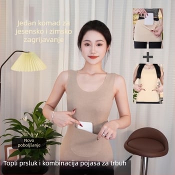 Ženska debela flis vesta s prednjim i stražnjim džepovima, uski osnovni gornji komad