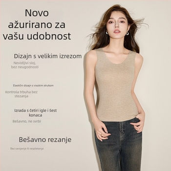 Ženska bezšivna grijalna vesta s njemačkim baršunom, vuneno-svilena podstava, debeli osnovni sloj