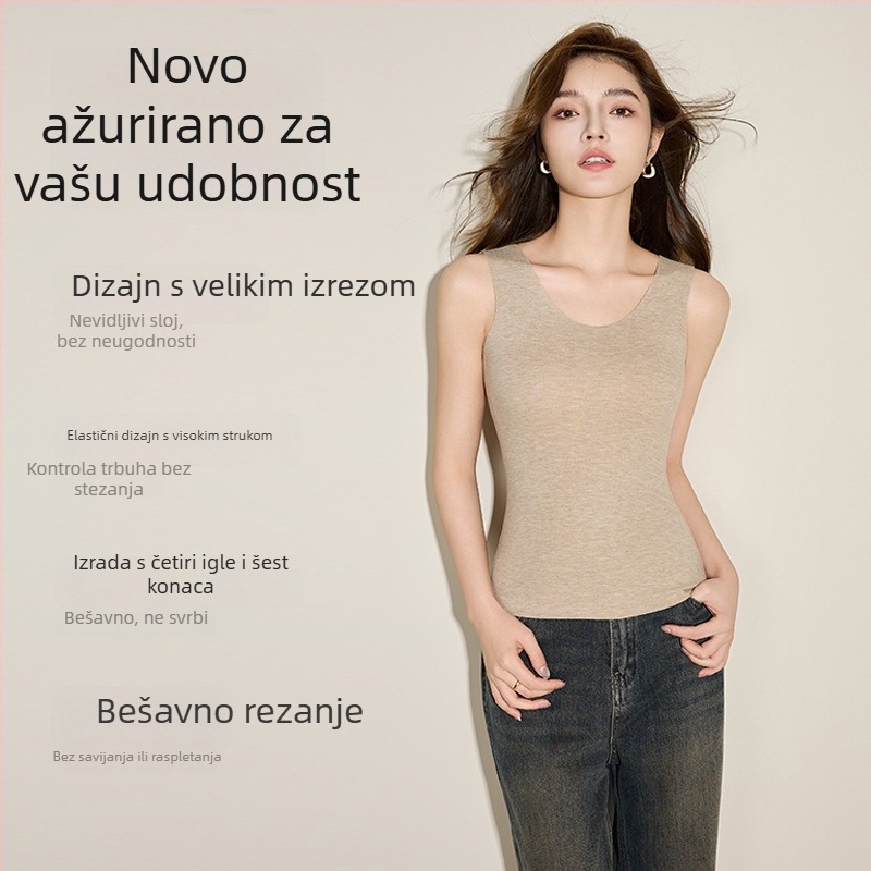 Ženska bezšivna grijalna vesta s njemačkim baršunom, vuneno-svilena podstava, debeli osnovni sloj