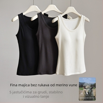 Ženski Merino vuneni vest, jesen-zima, s jastučićem za prsa, topli donji sloj, uski kroj, bez rukava