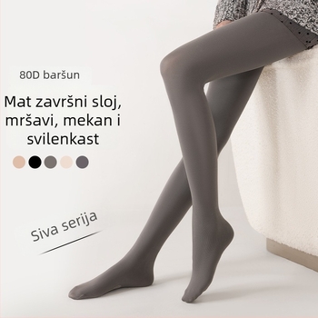 Sive ženske velur kompresijske tajice za jesen-zimu, prirodan nude osjećaj, podizanje stražnjice, kontrola struka, vizualno vitke noge