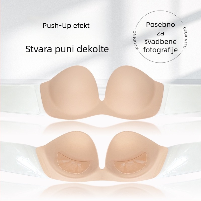 Duboko U oblik prsnog flastera s čeličnim prstenom, V oblik, velika veličina, bez naramenica, bez leđa, svadbeni donji veš, protuklizni push-up