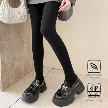 Ženske smeđe tajice-leggins s vertikalnim uzorkom, flis podstava, tople od pamuka
