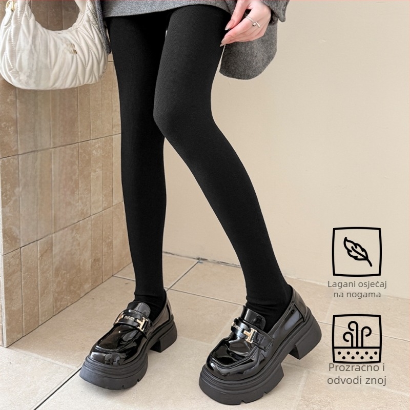Ženske smeđe tajice-leggins s vertikalnim uzorkom, flis podstava, tople od pamuka
