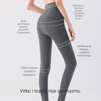 Ženski bazni tajice za jesen i zimu, siva, flis unutarnja podstava, efekt vitkosti