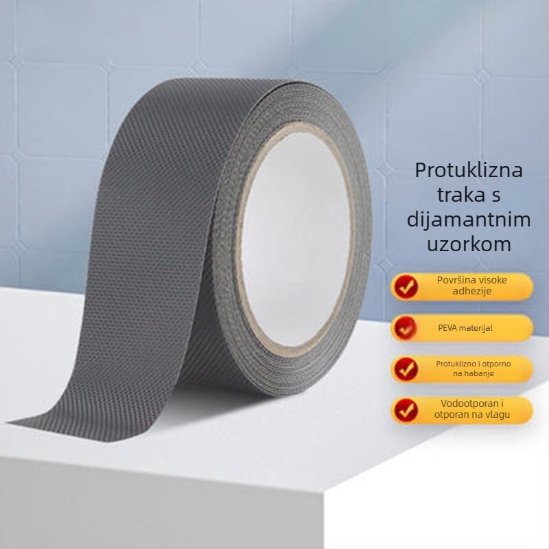 Samoljepljiva gumena protuklizna traka za stepenice i podove, mat tekstura, 5 cm x 5 m, PEVA, 0,75 mm, akrilno ljepilo