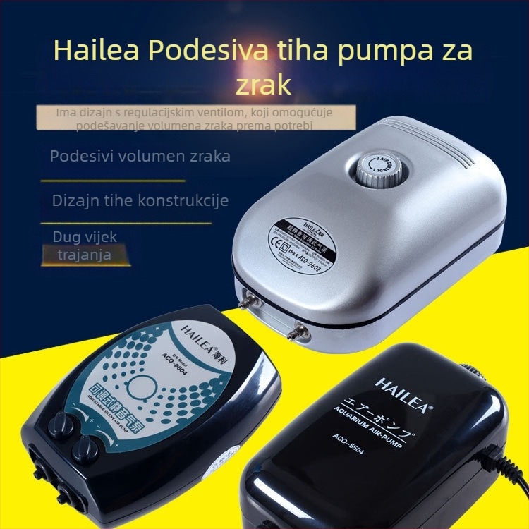 Haili dvostruko glava pumpa za kisik u akvariju ACO5503/6603/9610, prilagodljiv protok zraka, tiho rada