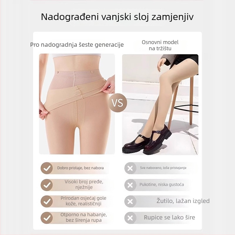 Duplo-slojni leggings za jesen/zimu, prirodan izgled kože, osjećaj gole kože, za žene
