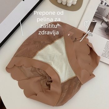 Plus-size ženske gaćice visokog struka za oblikovanje trbuha, čipka i mrežasta tkanina, Jacquard natpis slovima, visokouelastičan trokutasti kroj