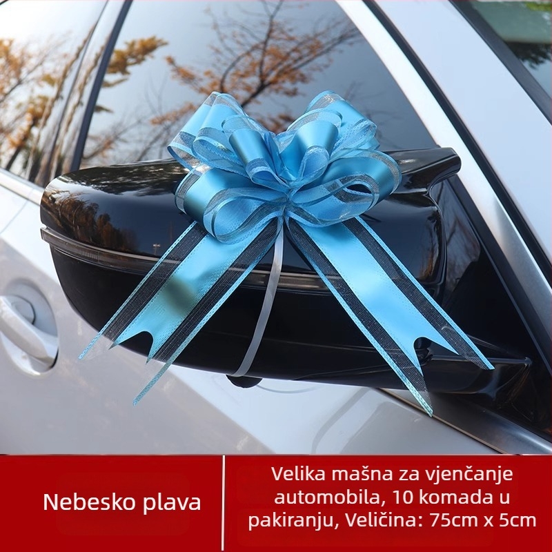 Velika mat mašna za svadbeno auto – dekoracija za ručku vrata uz vrpcu i cvijet