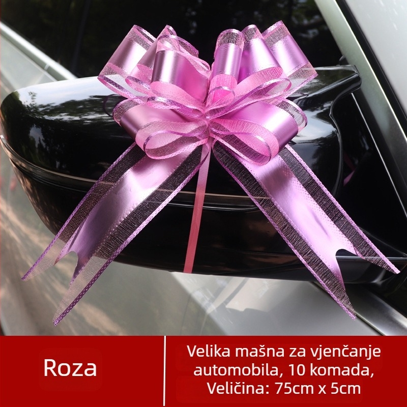 Velika mat mašna za svadbeno auto – dekoracija za ručku vrata uz vrpcu i cvijet