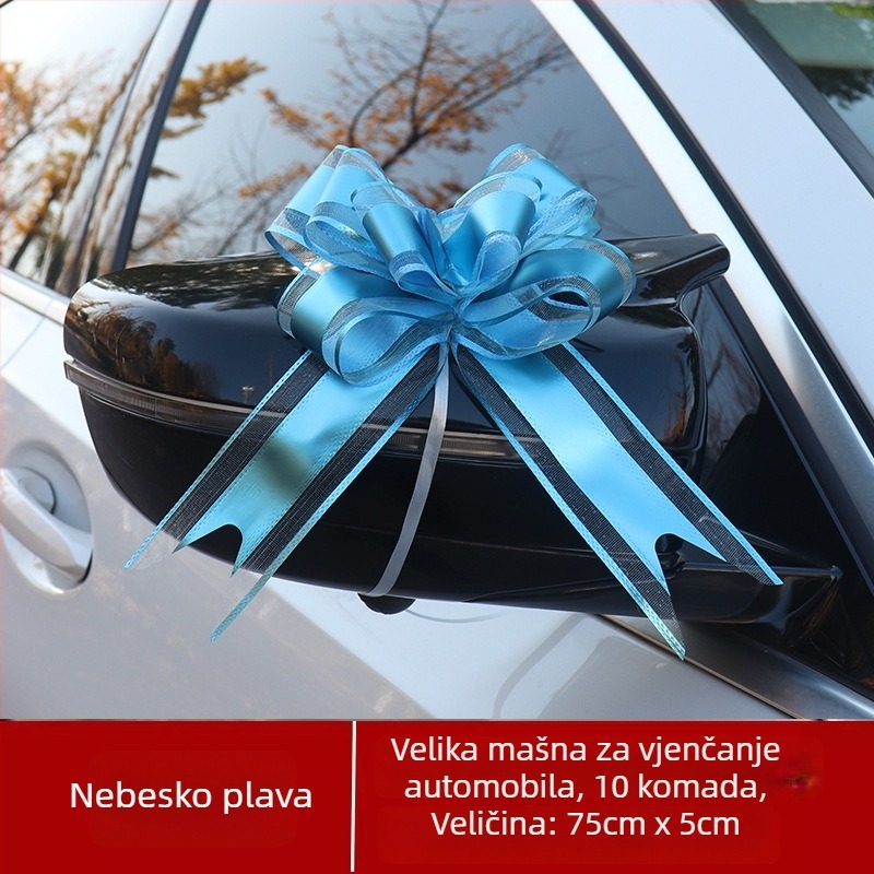 Velika mat mašna za svadbeno auto – dekoracija za ručku vrata uz vrpcu i cvijet