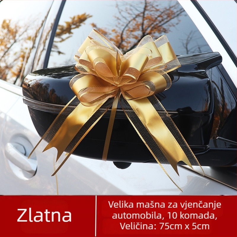 Velika mat mašna za svadbeno auto – dekoracija za ručku vrata uz vrpcu i cvijet