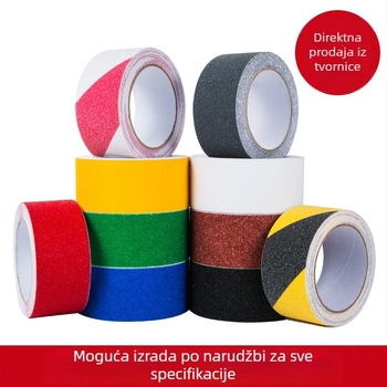 PVC antislip traka s granuliranom mat površinom, crna, dvostrano ljepilo, 5 cm x 5 m, za hodnike i stepenice