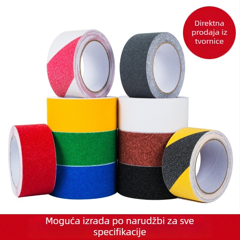 PVC antislip traka s granuliranom mat površinom, crna, dvostrano ljepilo, 5 cm x 5 m, za hodnike i stepenice