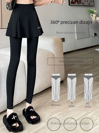 Leggings s dizajnom kože morskog psa i lažnim dvodijelnim izgledom, ženske sportske hlače za proljeće i ljeto, diskretan kroj za trčanje, fitness, badminton i jogu (plus veličina).