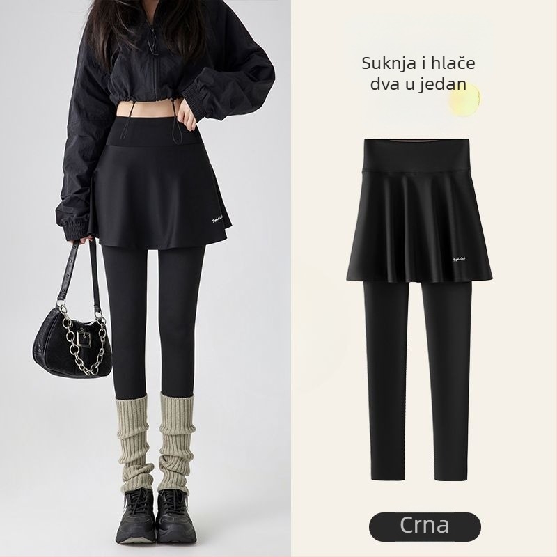 Leggings s dizajnom kože morskog psa i lažnim dvodijelnim izgledom, ženske sportske hlače za proljeće i ljeto, diskretan kroj za trčanje, fitness, badminton i jogu (plus veličina).