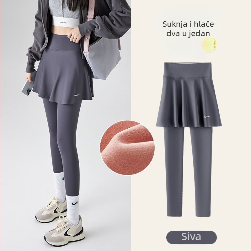 Leggings s dizajnom kože morskog psa i lažnim dvodijelnim izgledom, ženske sportske hlače za proljeće i ljeto, diskretan kroj za trčanje, fitness, badminton i jogu (plus veličina).