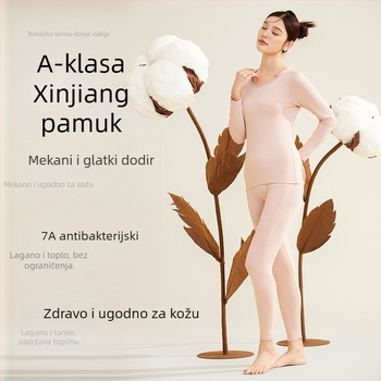 Ženski jesenski termalni komplet od 95% pamuka, 7A antibakterijski, pulover s okruglim izrezom i termalne hlače