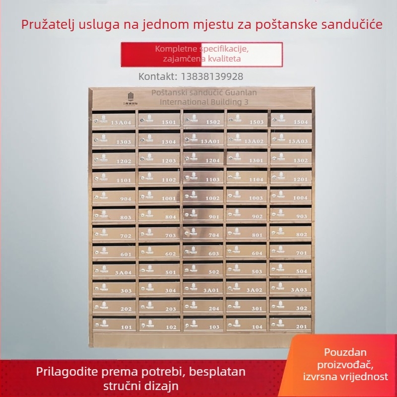 Poštanska kutija od nehrđajućeg čelika, zidna, za stambene kvartove, unutarnja i vanjska upotreba, višeslojna s višestrukim odjeljcima, stil vile