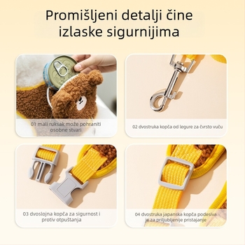 Mačji prsluk u stilu veste s crtan dizajnom, tkanina od vunenih kapsula i prozračna mreža, jesensko-zimski povodac