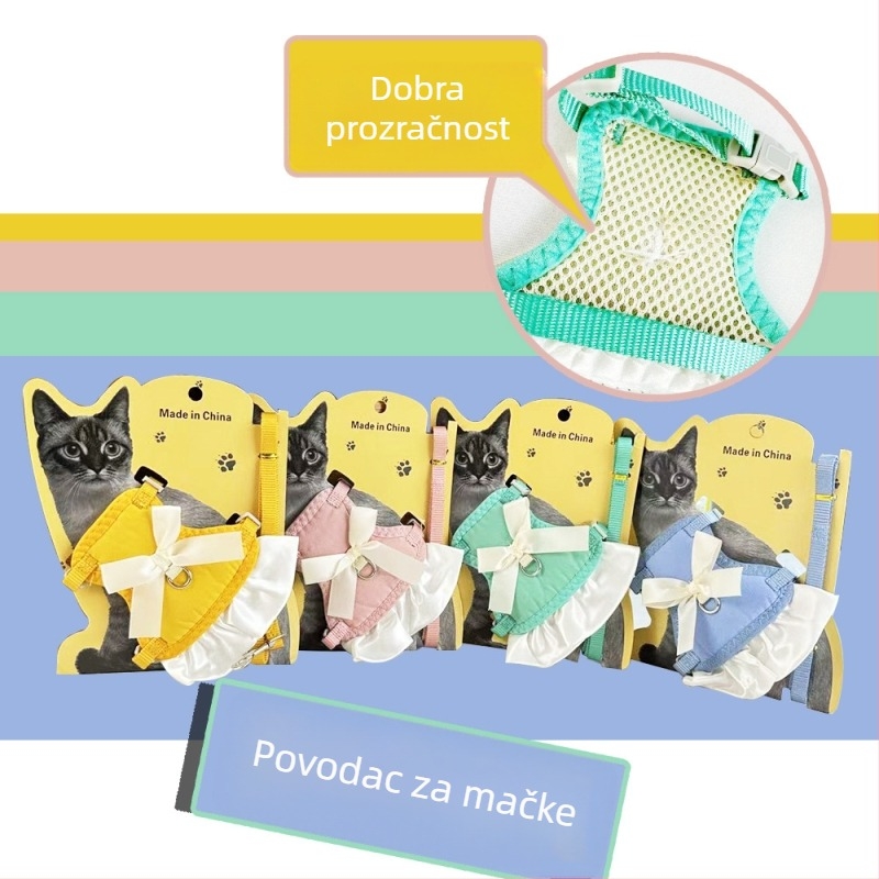 Postroj za mačke s mašnicom, prozračan prsni štit, protiv izlaska, za odrasle mačke i mačiće