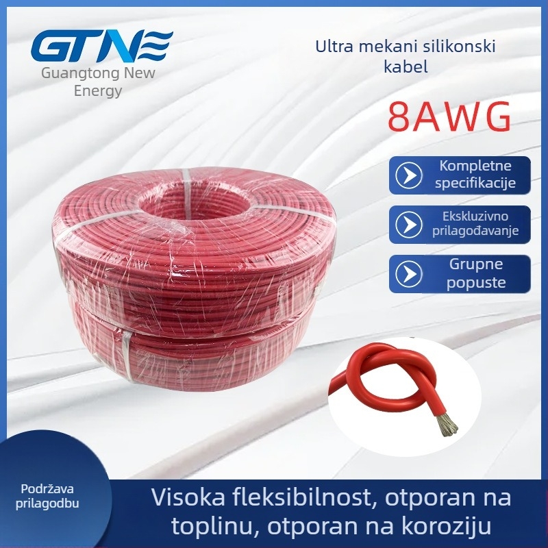 8 AWG Ekstra mekan silikon vodič visoke temperature, plamen-otporan tinirani bakar za skladištenje energije u baterijama