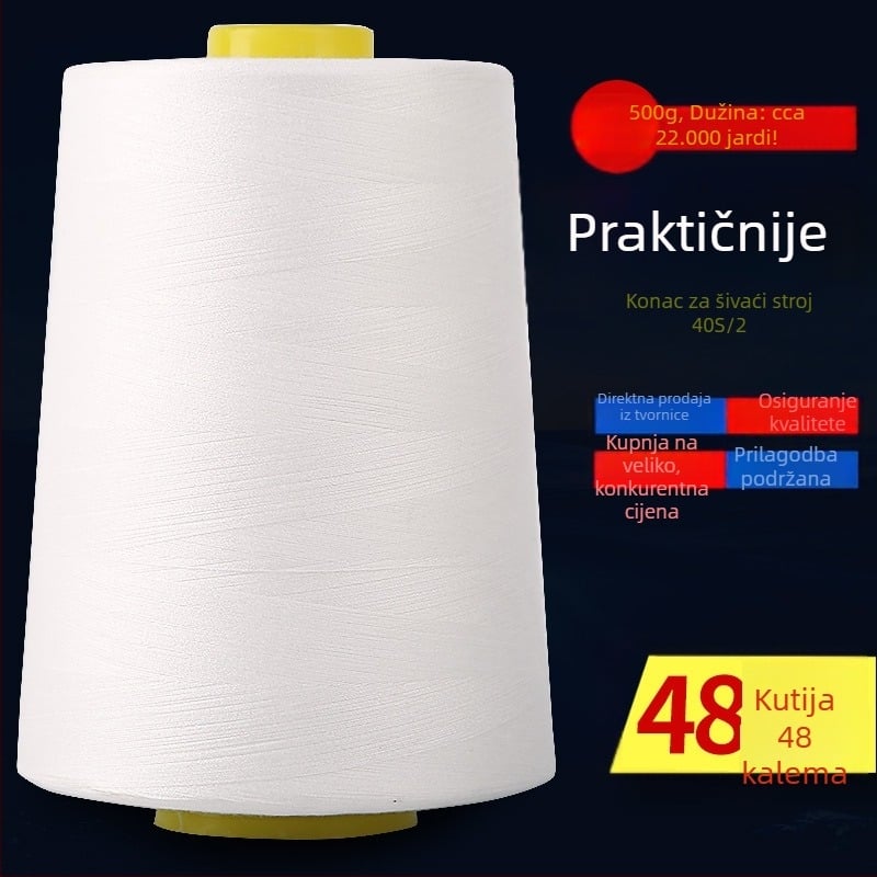 Poliesterska šivaća nit, 500 g, crno-bijela, za šivaće strojeve, fina nit
