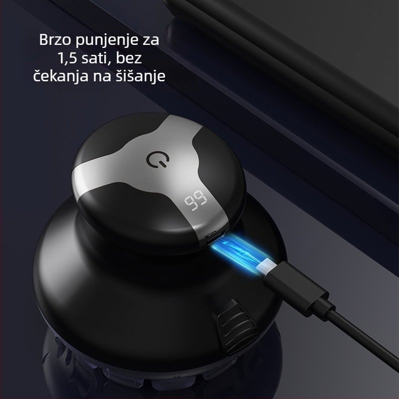 Muški električni uređaj za kosu za kućnu upotrebu, punjivi, potpuno perivo tijelo, oštrice od nehrđajućeg čelika, motor s četkama, ugrađena baterija 1200–2000 mAh, UFO stil frizure