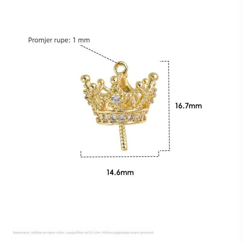 Set od 8 Crown Pendant za ključeve za DIY nakit — eye rivets i cap studs, phone chain i bag charm