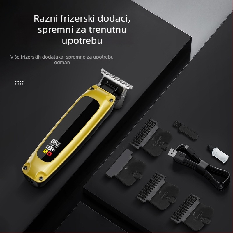 Električni aparat za šišanje kose za kućnu i salonsku upotrebu, USB punjenje, visoka snaga, digitalni prikaz, oštrice od nehrđajućeg čelika