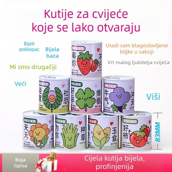 Desktop set mini biljaka u metalnoj kutiji sa sjemenkama suncokreta, jagodama, rajčicama i djetelinom — lako za uzgoj, mala njega; savršen poklon za učenike.