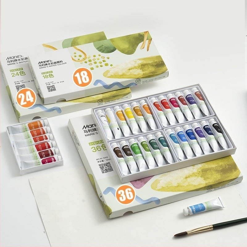 Marie’s set akvarelnih boja s 24 boja, dostupan u 12/18/24 boja, cijevi 5 ml ili 12 ml za akvarelno slikanje