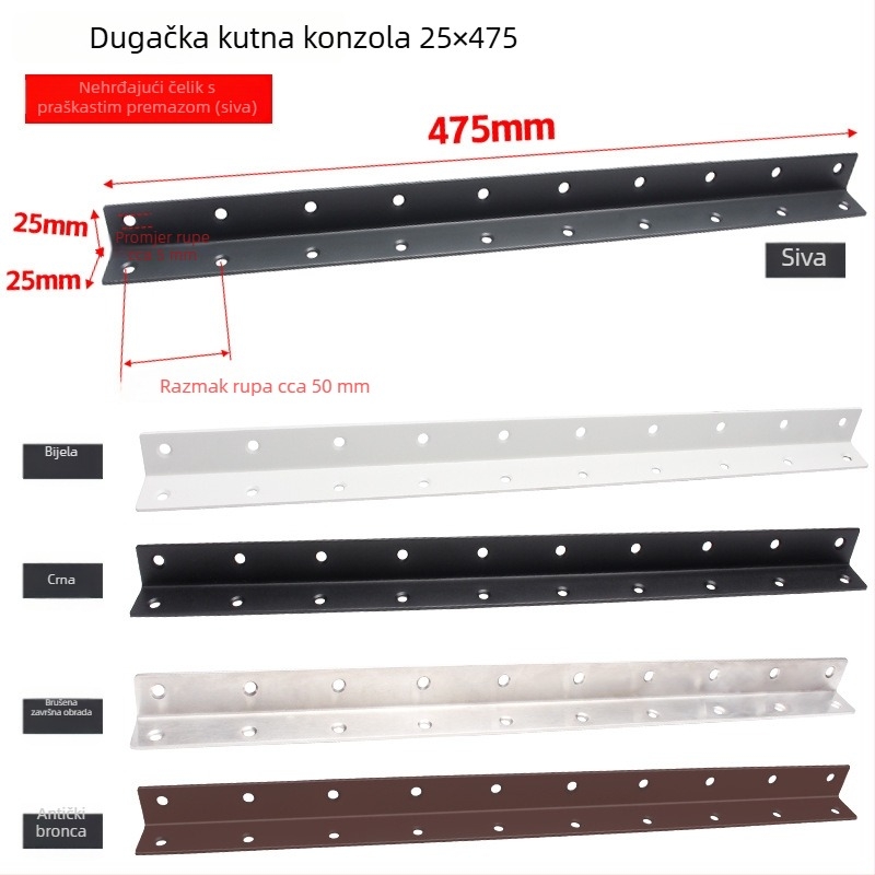 Nerđajući čelik, L-oblik kutni nosač, zadebljan i produžen, 90° spojni dio za krevet, stol i stolicu