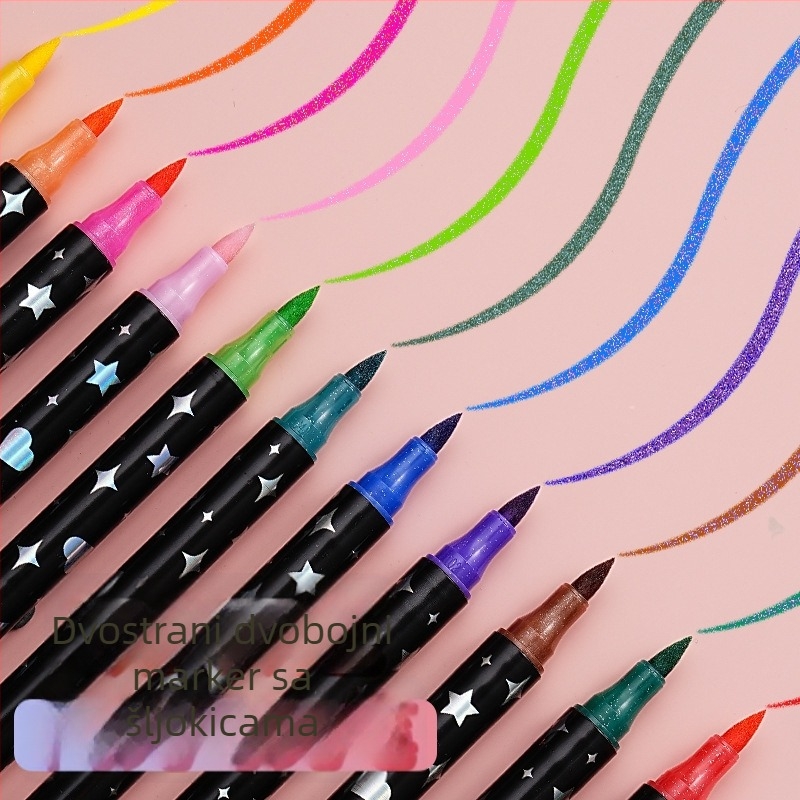 Set dvostrukog vrha s dvije boje glitter-markera za umjetnost, crtanje i grafite – akvarel marker set