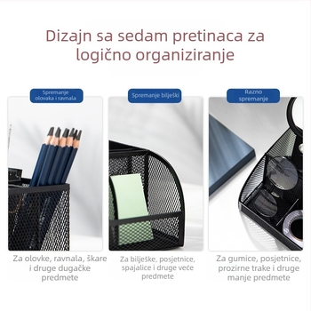 Deli 8903 Višenamjenski metalni držač olovke i organizator stola sa sedam pretinaca